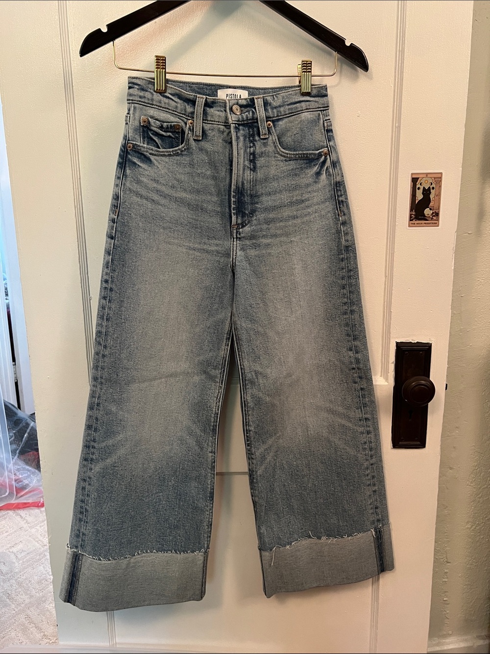 pistola Light Blue Wide-Leg Cropped Jeans with Raw Hem